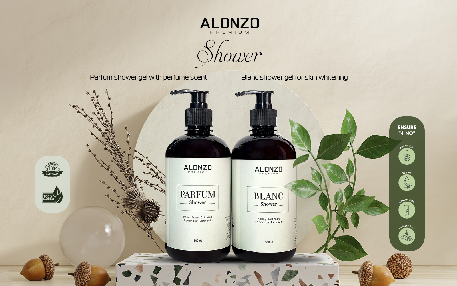 The set of Alonzo Premium shower gel products